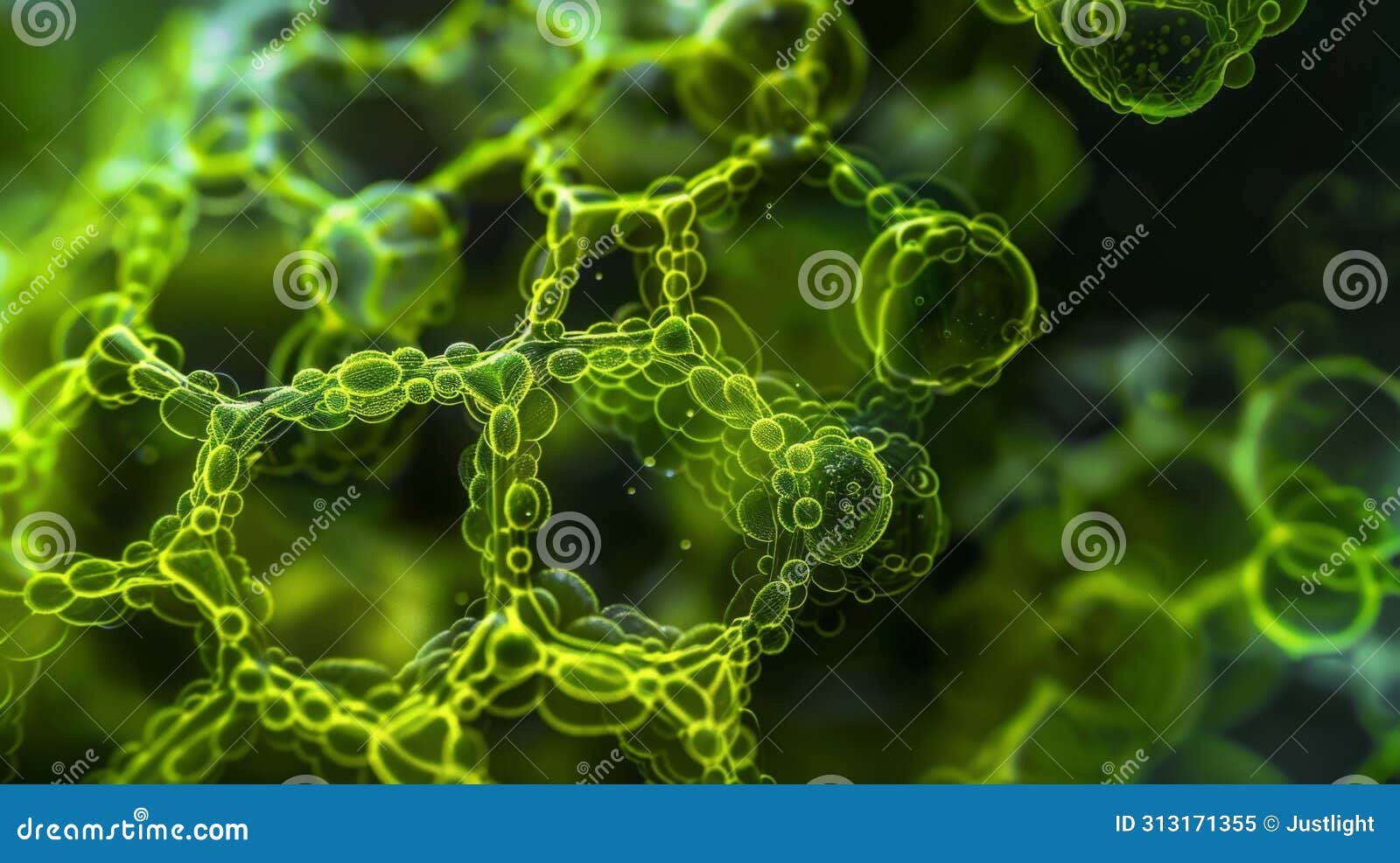finally we zoom out for a more comprehensive view of the algae cell and its chloroplasts. the intricate network of