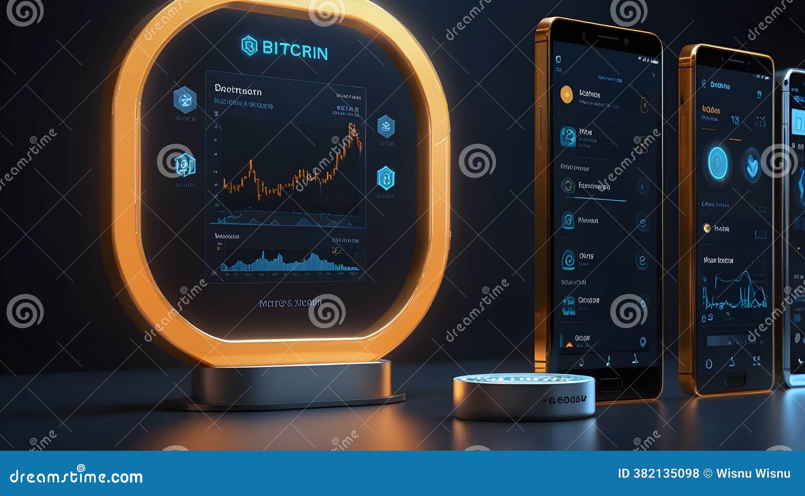 Finance App on Devices Showing Crypto Chart and Data Stock Illustration -  Illustration of phone, reading: 382135098