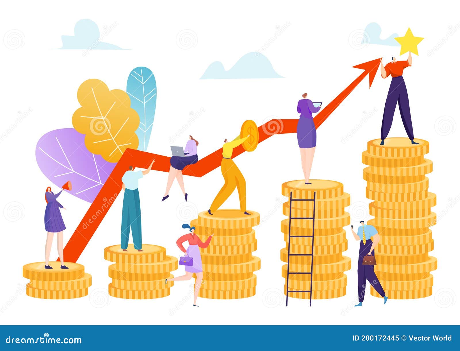 Finance Investment Growth, Money Profit Success Vector Illustration