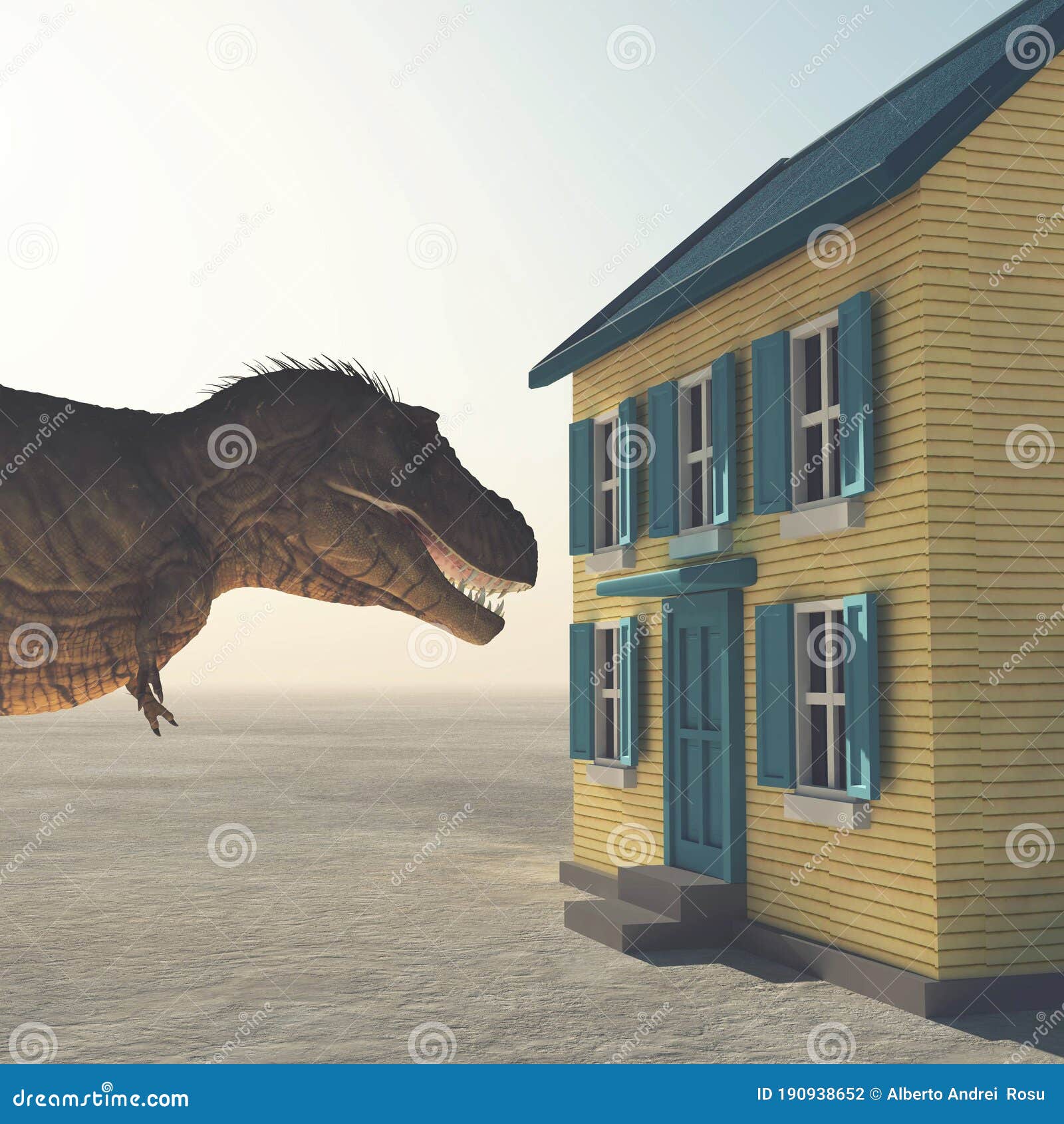 T Rex in Front of a House . Past Due and Unpaid Bills Warning Concept Stock  Illustration - Illustration of deadline, demand: 190938652