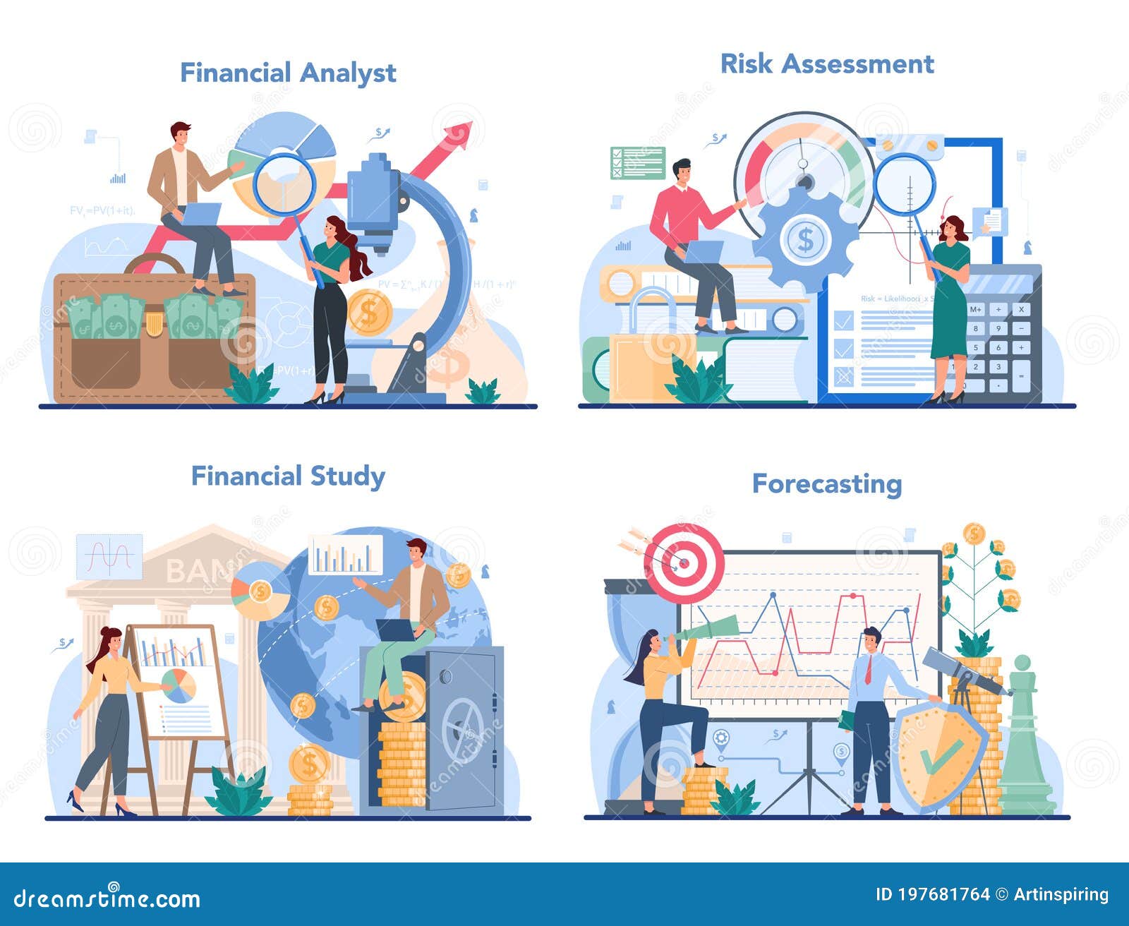 Financial Analyst or Consultant Set. Business Character Making Stock