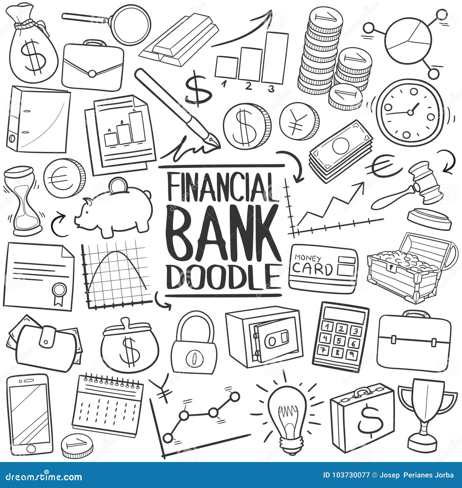 financial bank traditional doodle icon hand draw set