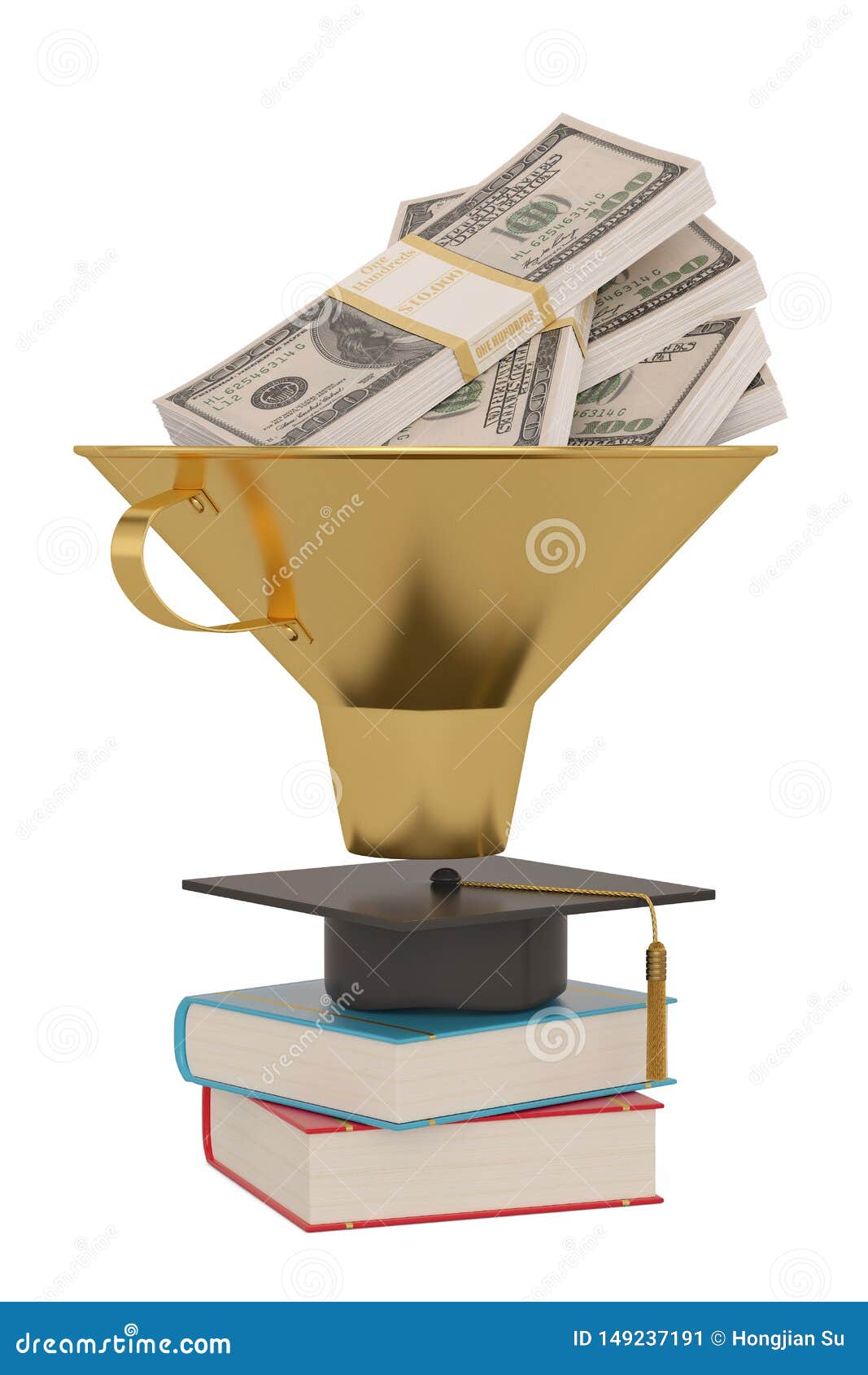 Financial Concept Funnel and US Dollar Isolated on White Background. 3D