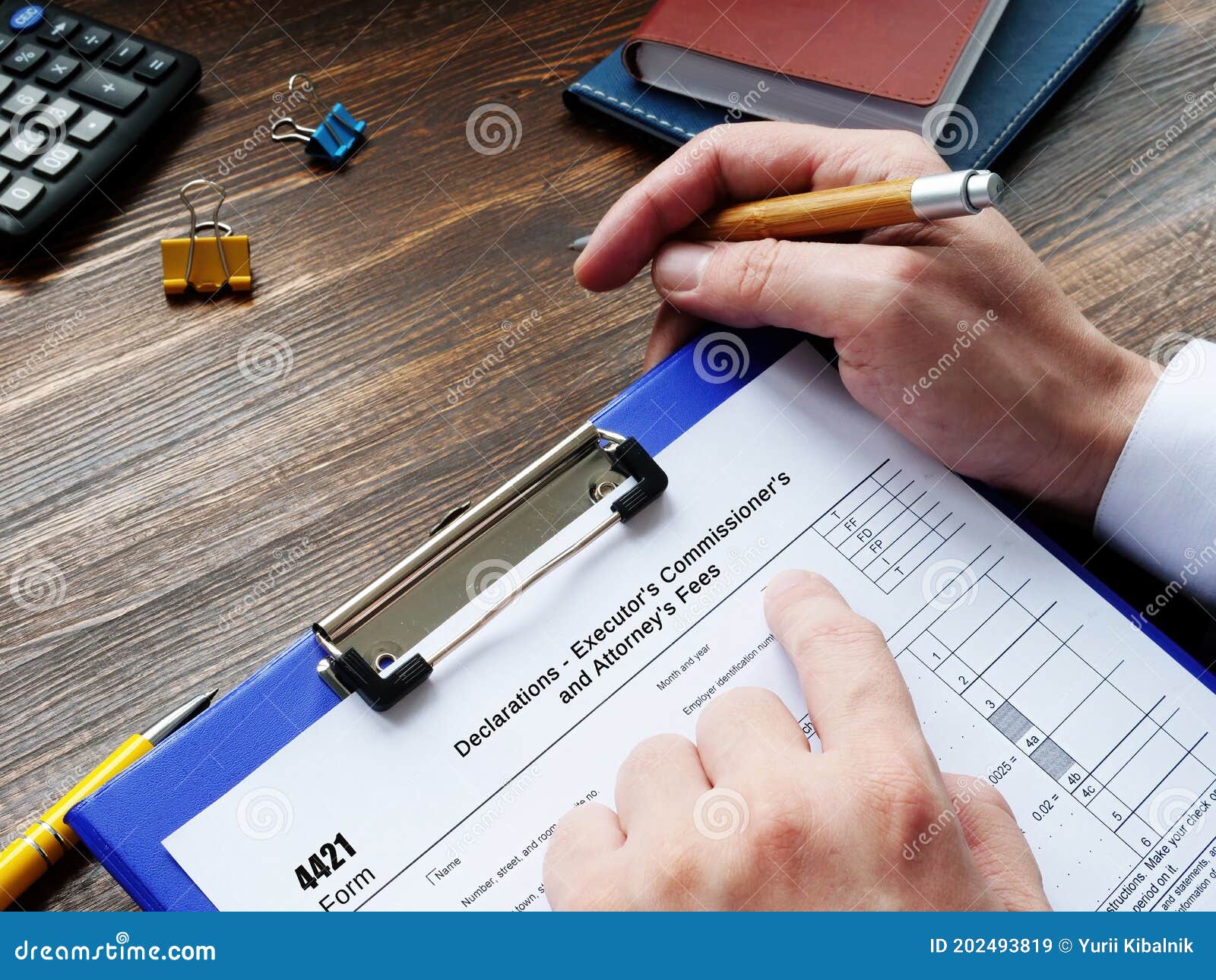 financial concept meaning form 4421 declarations - executor`s commissioner`s and attorney`s fees with sign on the sheet