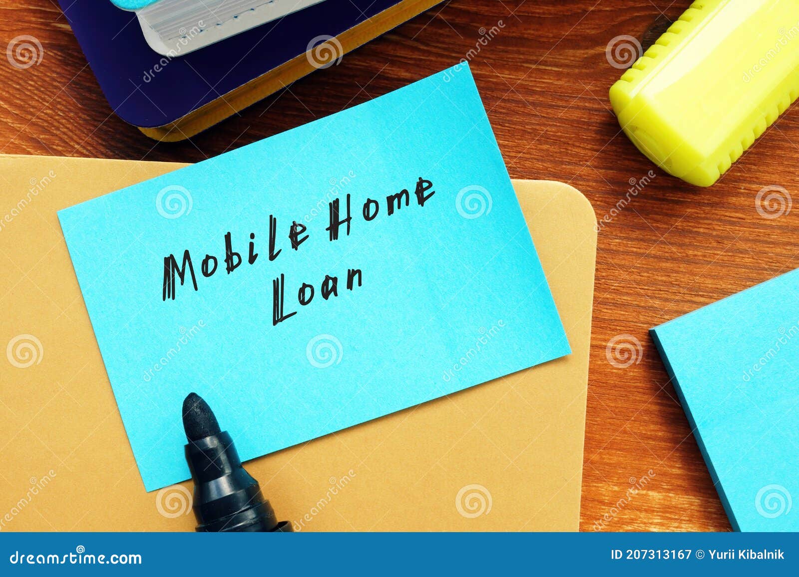 Financial Concept Meaning Mobile Home Loan with Sign on the Sheet Stock