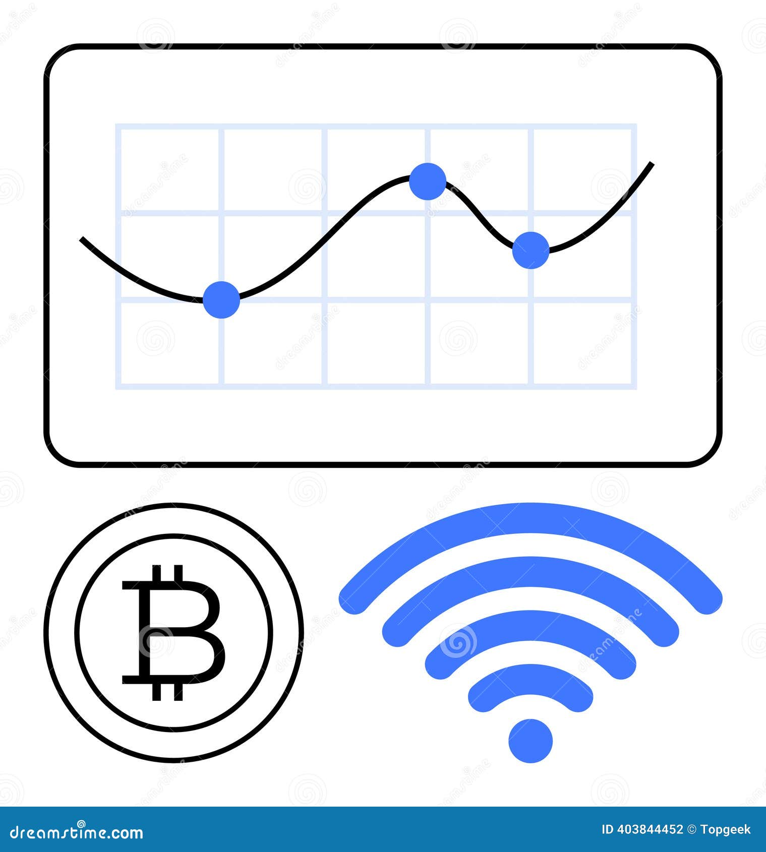Financial Data Analytics with Cryptocurrency and Wireless Connectivity  Symbols Stock Vector - Illustration of flat, analytics: 403844452