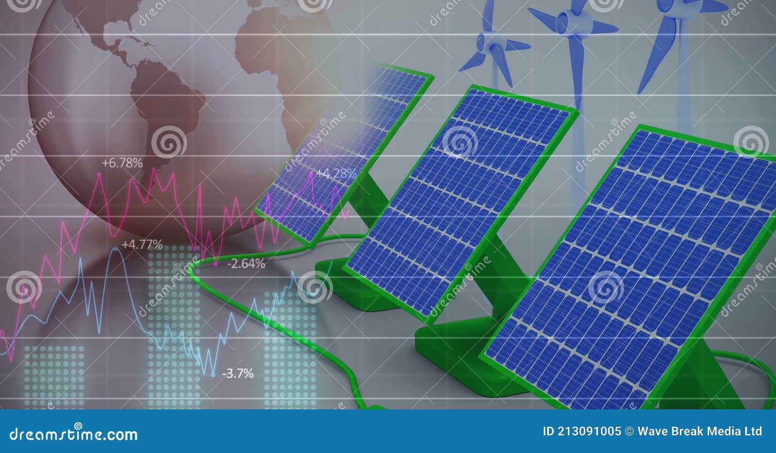 No People Financial Data Data Processing Solar Panel Windmill Globe