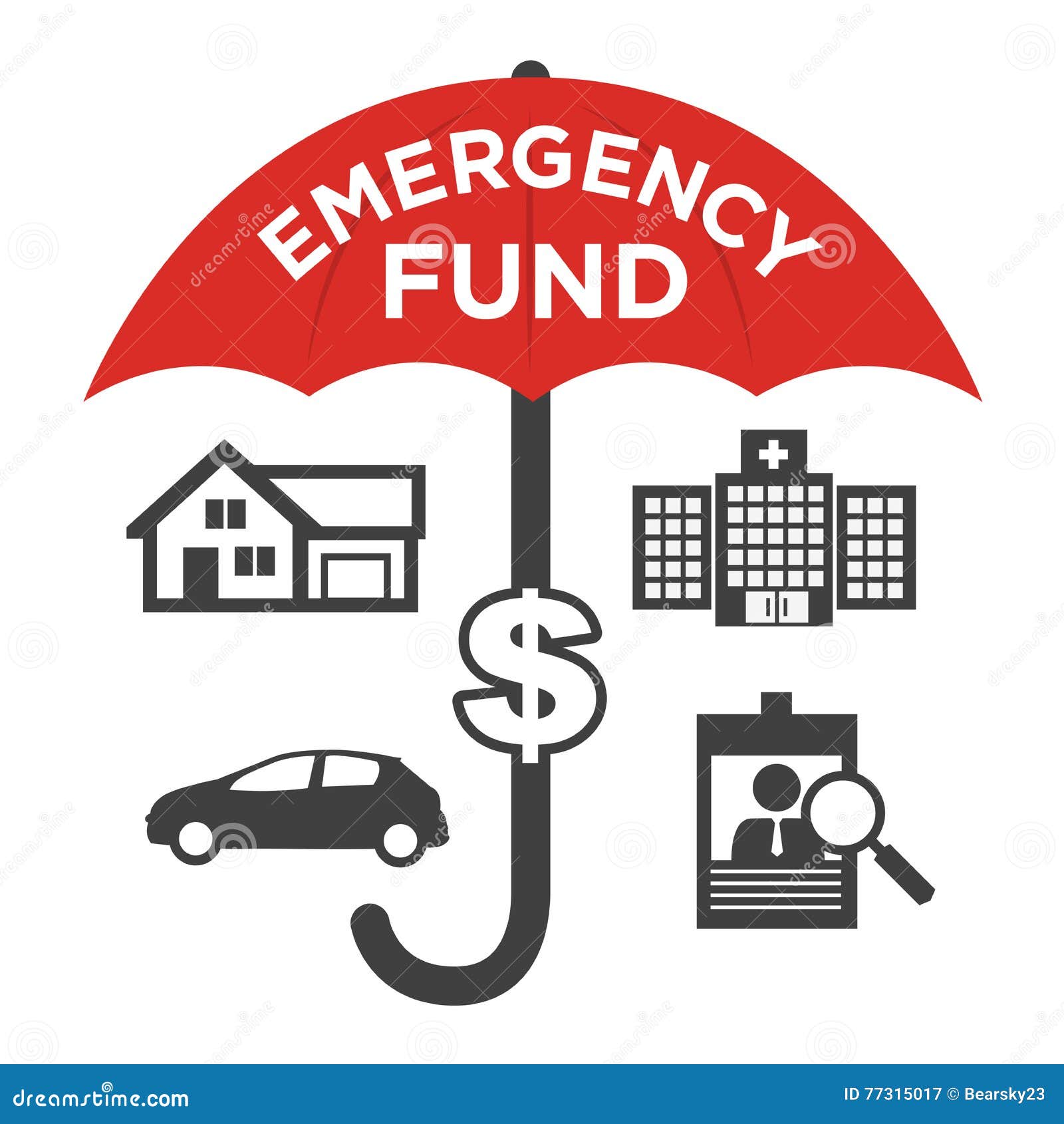 financial emergency fund icons with umbrella