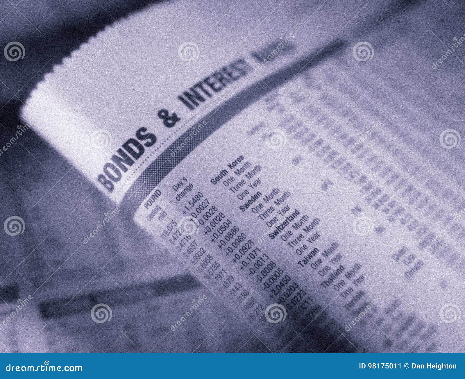 financial page showing bonds and interest rates