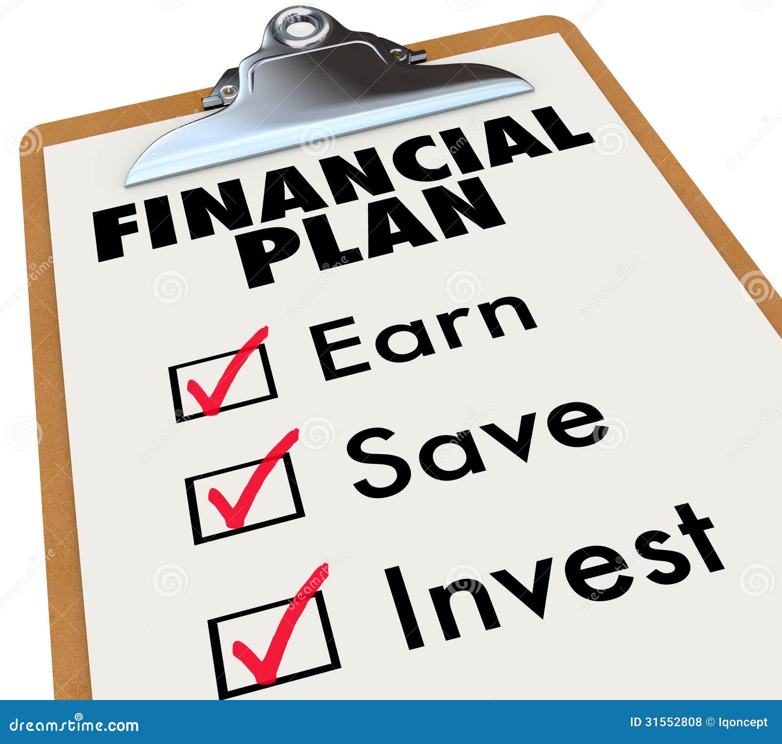 Financial Plan Clipboard Money Saving Strategy Steps Stock