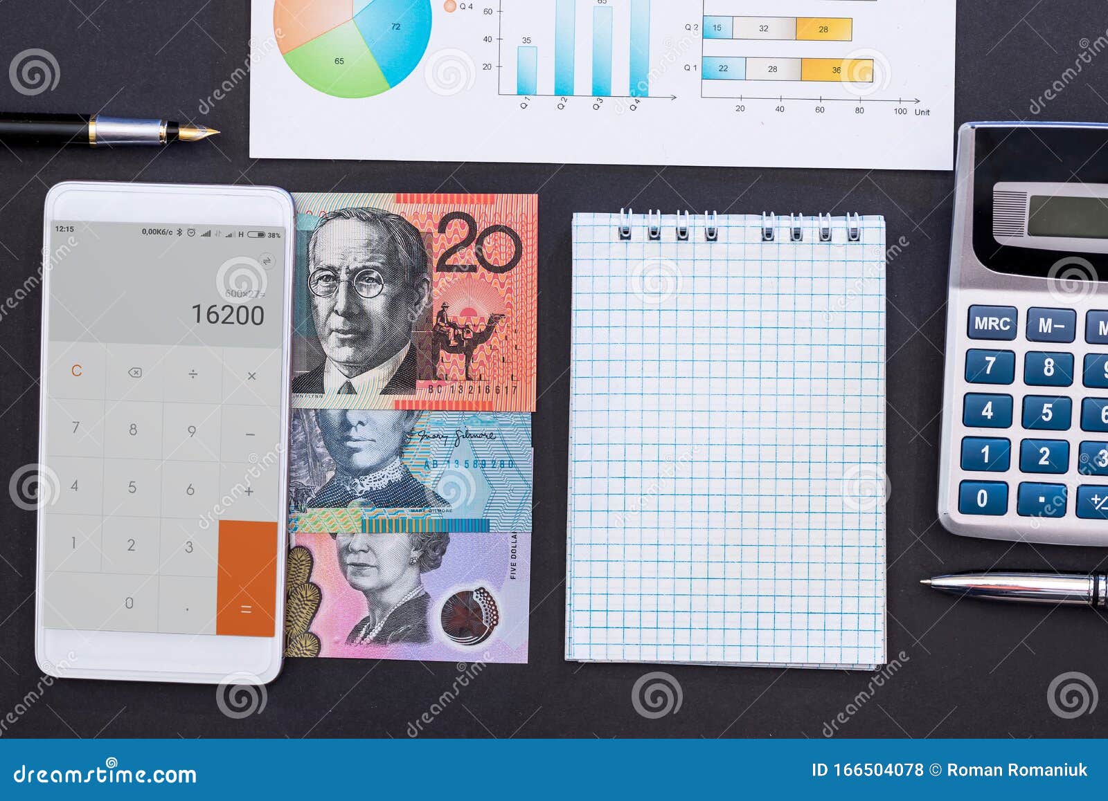 Financial Planning Conception with Australian Dollars on Black Stock