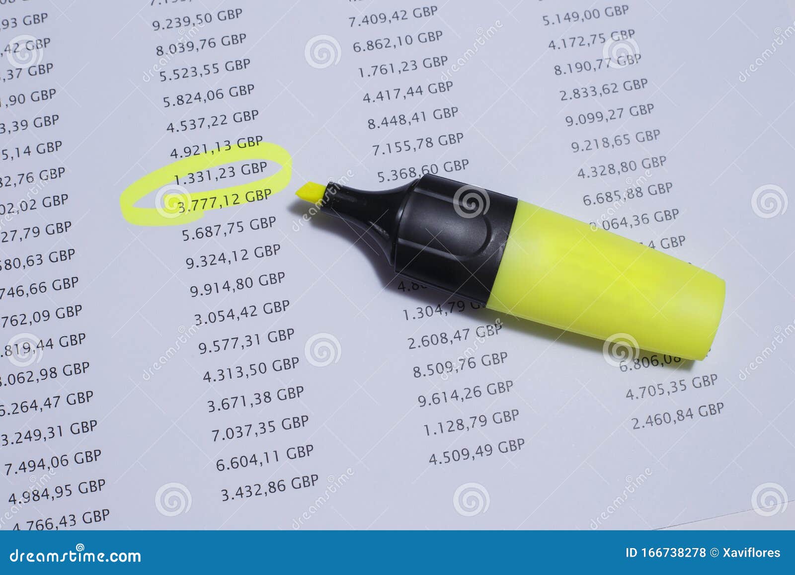 Financial Spreadsheet United Kingdom Pounds, Showing Amounts of Money with Marker Stock Photo - Image of business, investment: 166738278