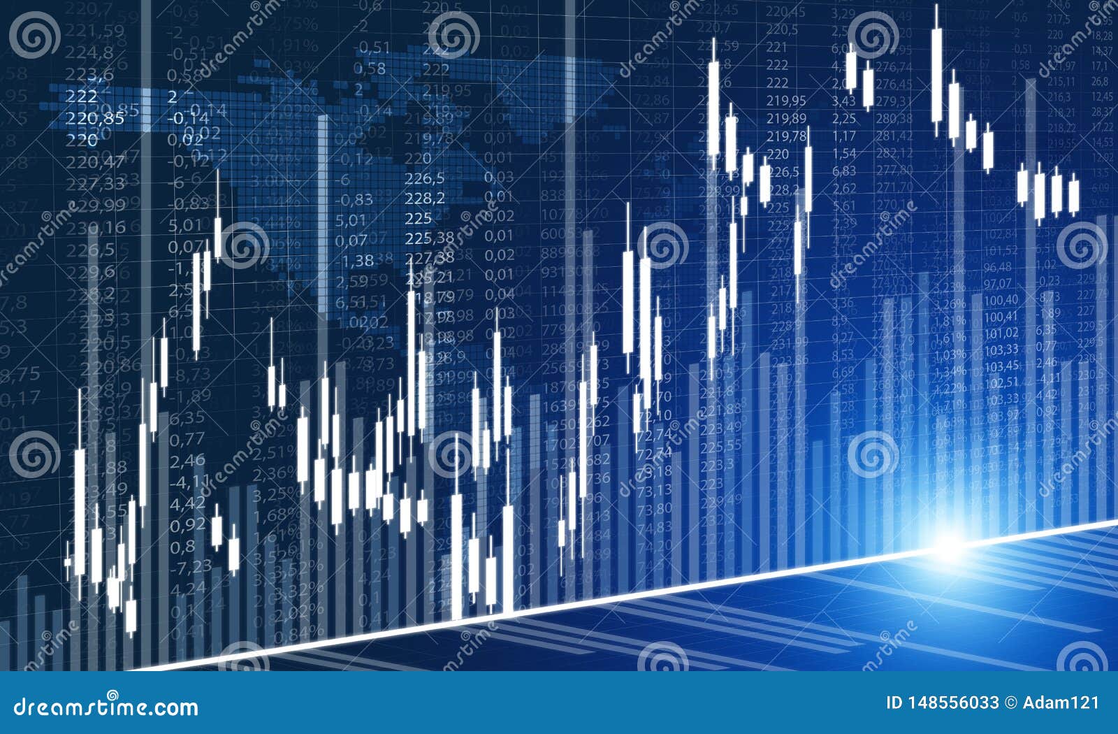 Financial And Technology Concept With Graphs And Charts On Blue Background Stock Image Image