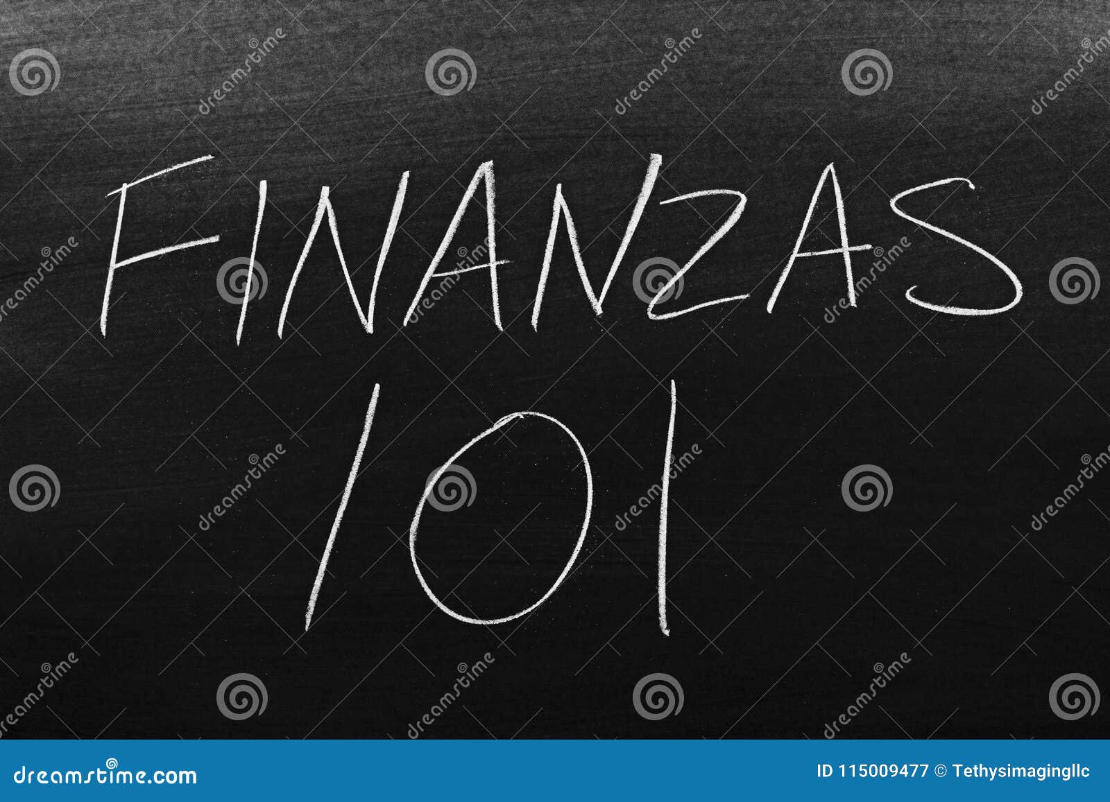 finanzas 101 on a blackboard