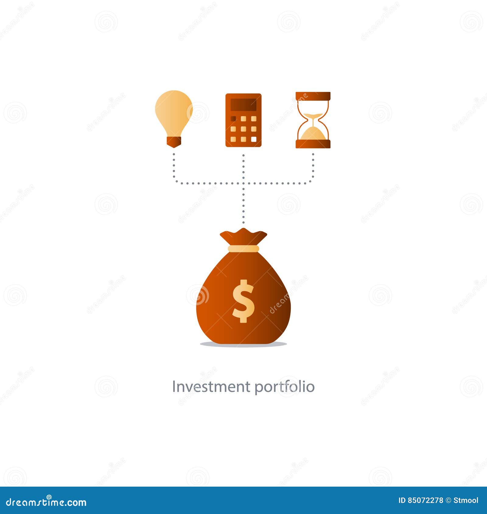 Finanzas y gestión de inversiones, planeamiento del presupuesto, interés compuesto, renta. Interés compuesto, el tiempo es oro, valor añadido, inversiones financieras en el mercado de acción, concepto futuro del crecimiento de la renta, aumento de los ingresos, vuelta del dinero, plan del fondo de jubilación, gestión de presupuesto, cuenta de ahorros, depositando el icono del ejemplo del vector