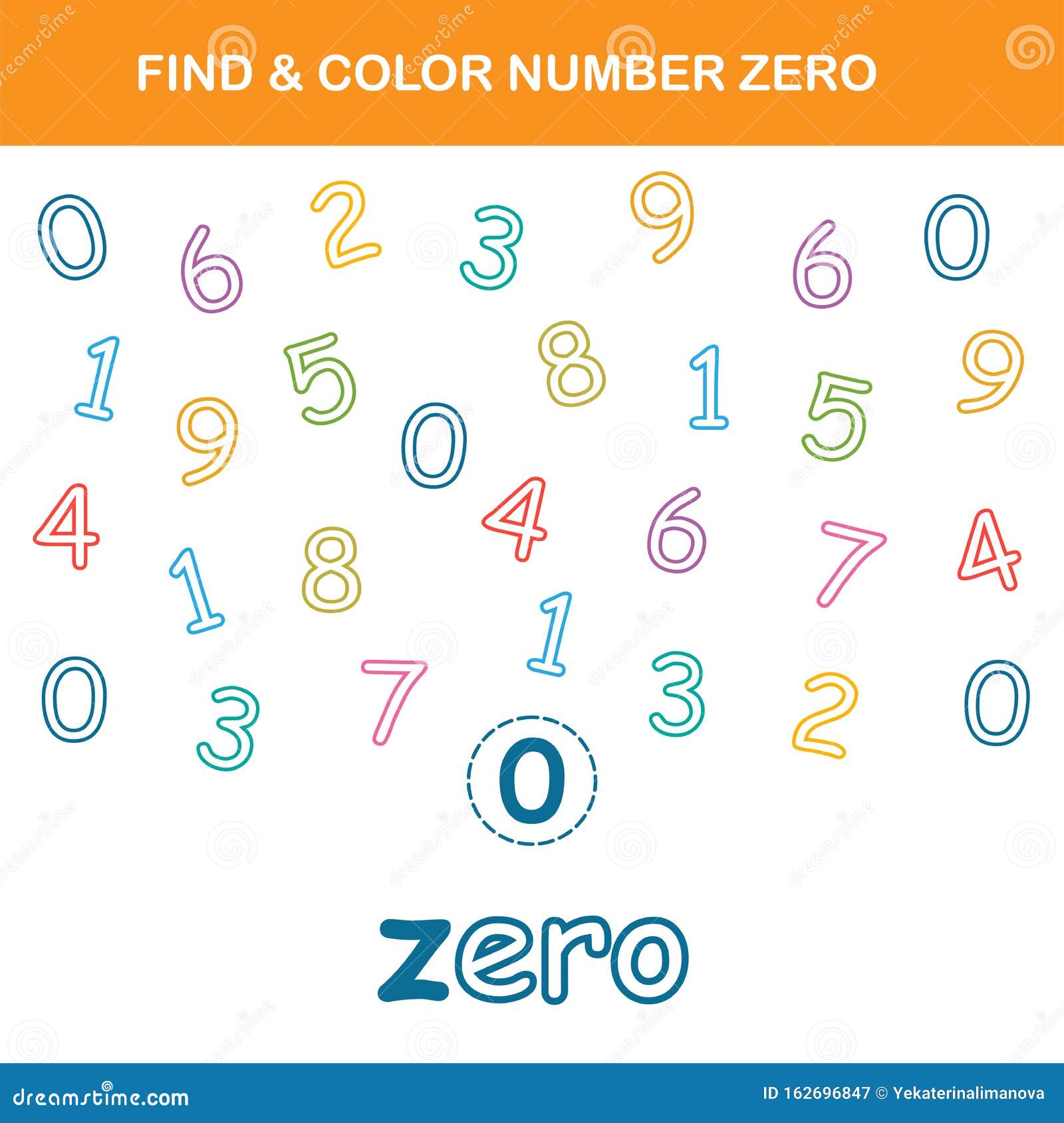 find-color-number-zero-worksheet-stock-vector-illustration-of