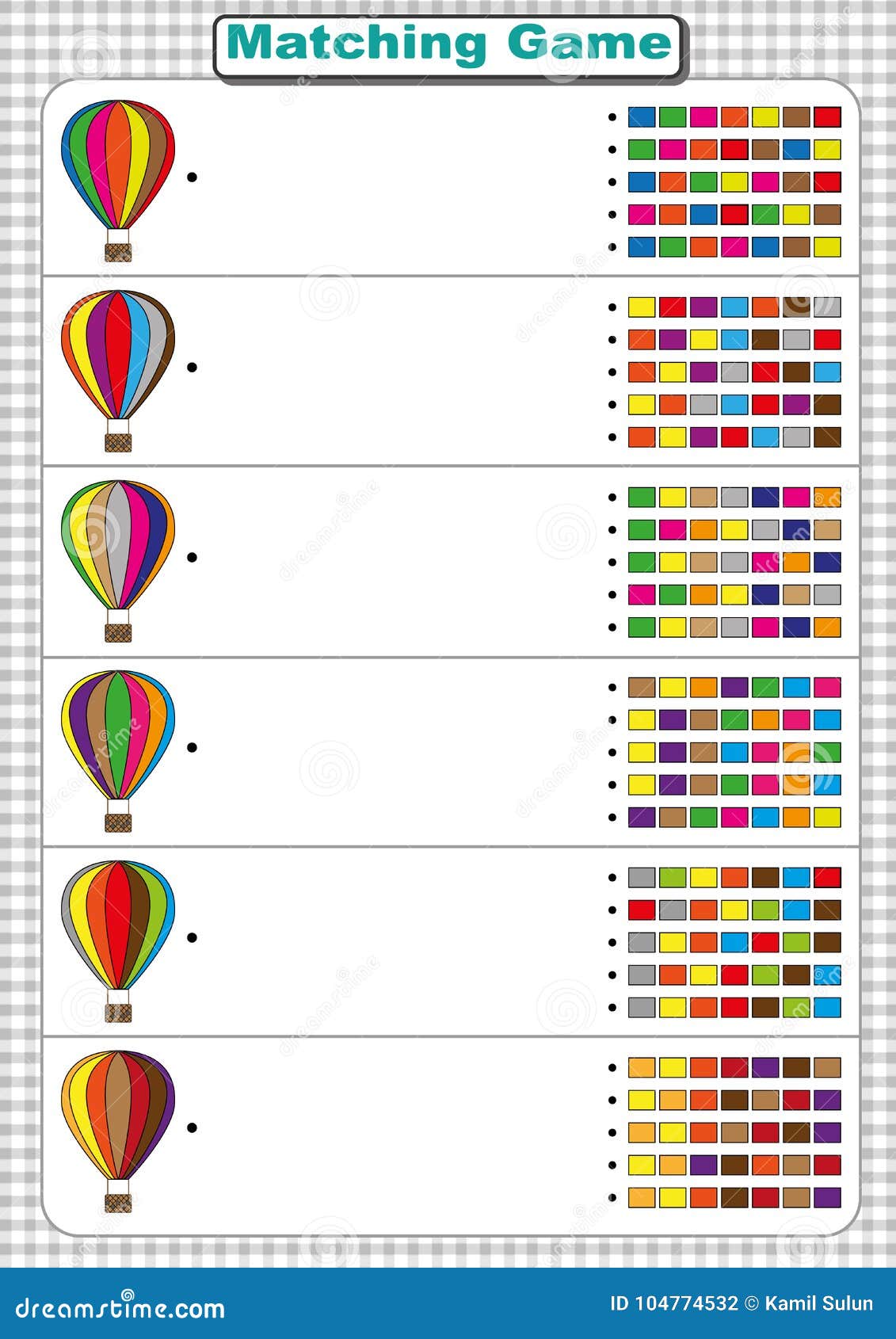 find the color sequence of the air balloon. visual perception worksheet for kids