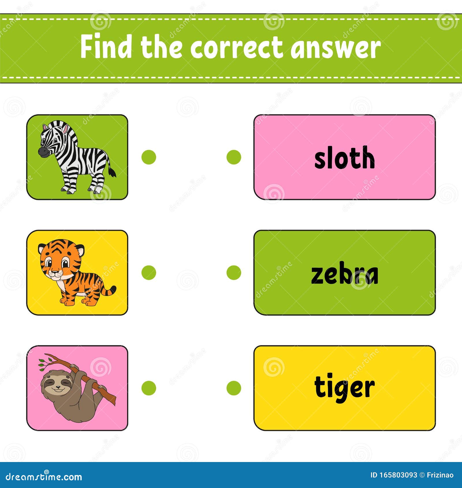 Find the Correct Answer. Draw a Line. Learning Words. Education Developing  Worksheet. Activity Page for Study English Stock Vector - Illustration of  animal, choose: 165803093