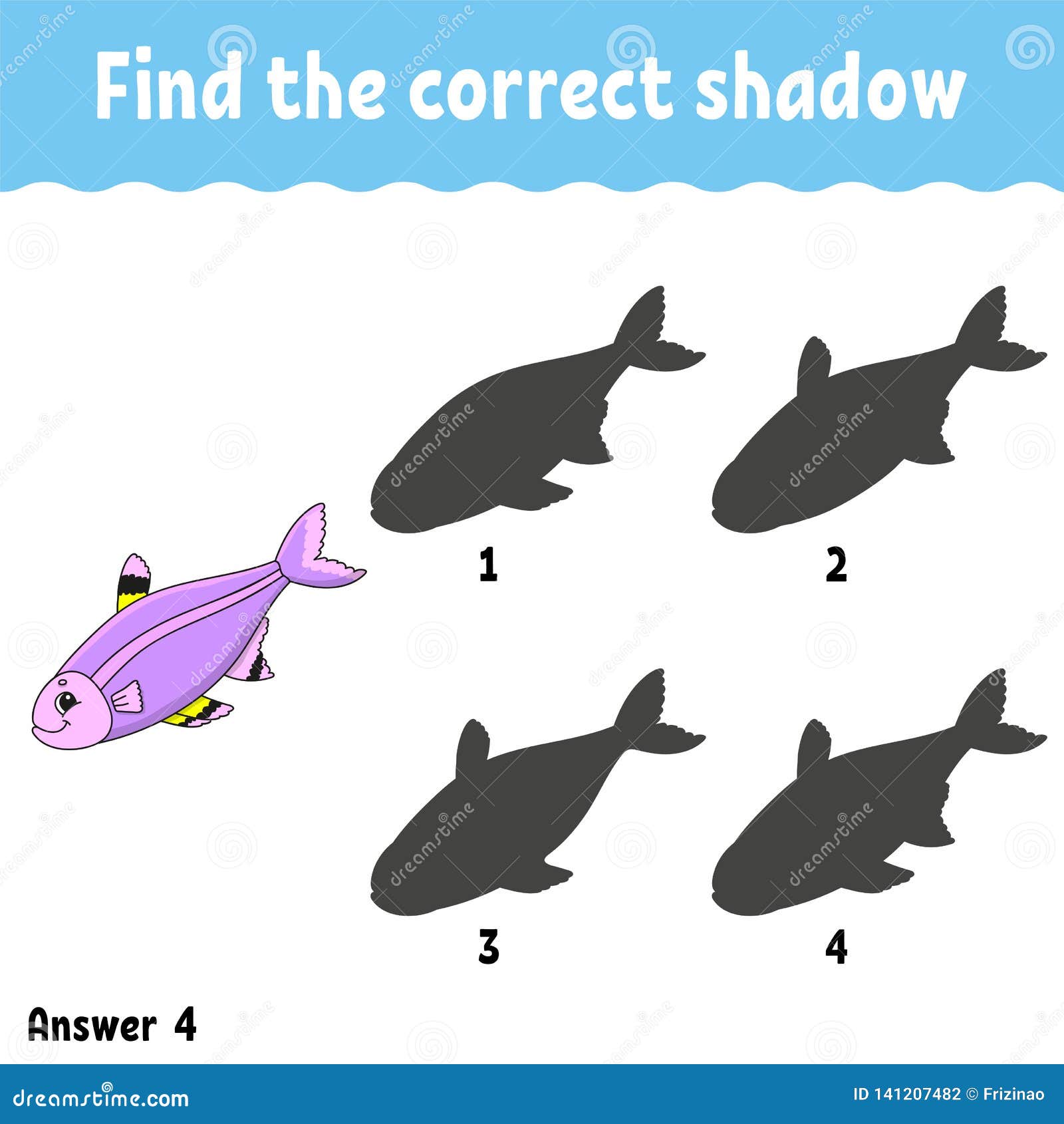 Find The Correct Shadow. Draw A Line. Education Developing