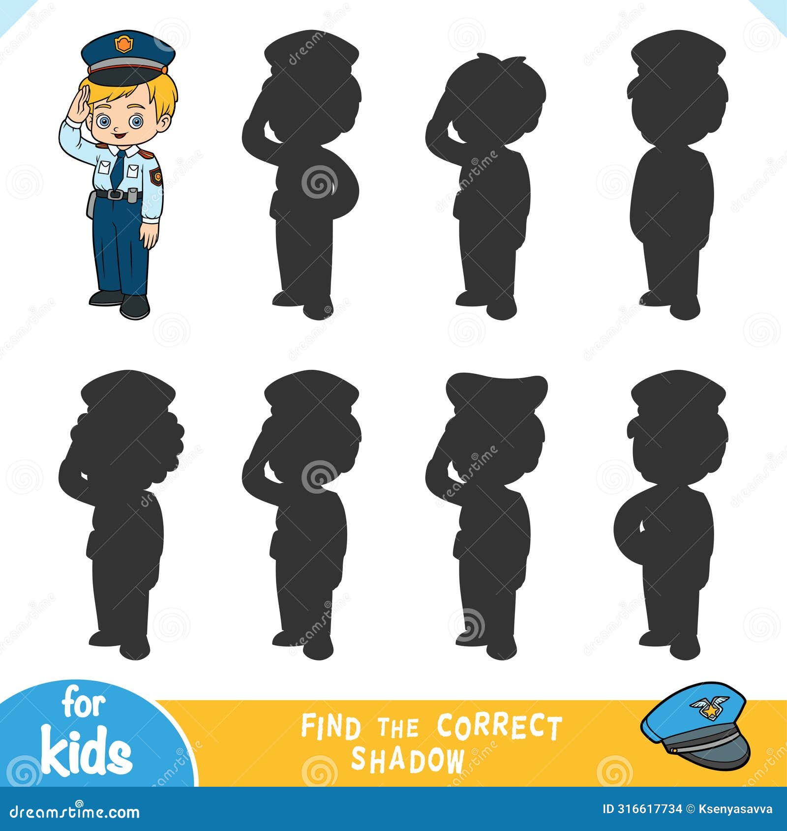 find the correct shadow, education game for kids, police officer