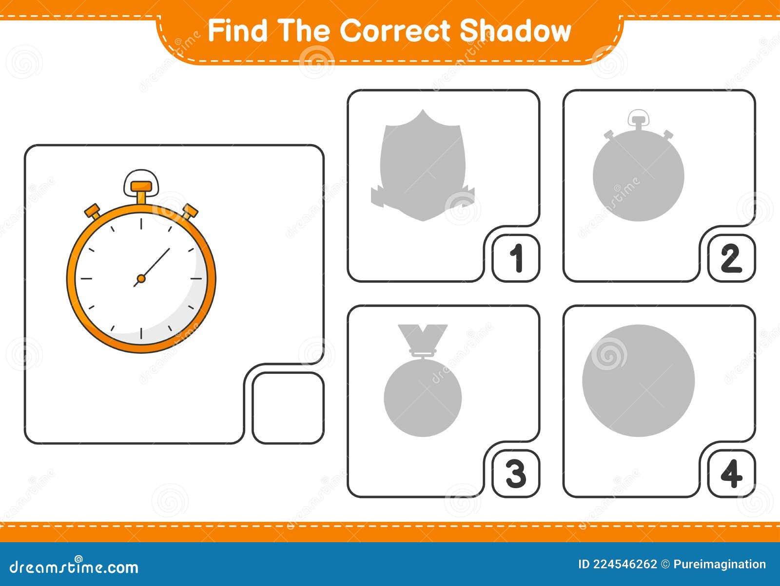 Find the Correct Shadow. Find and Match the Correct Shadow of Stopwatch