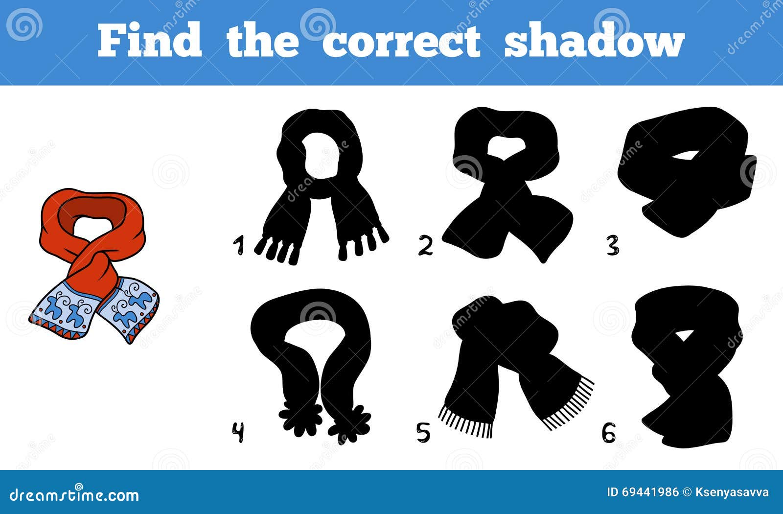 find the correct shadow, scarf with geometric ornaments