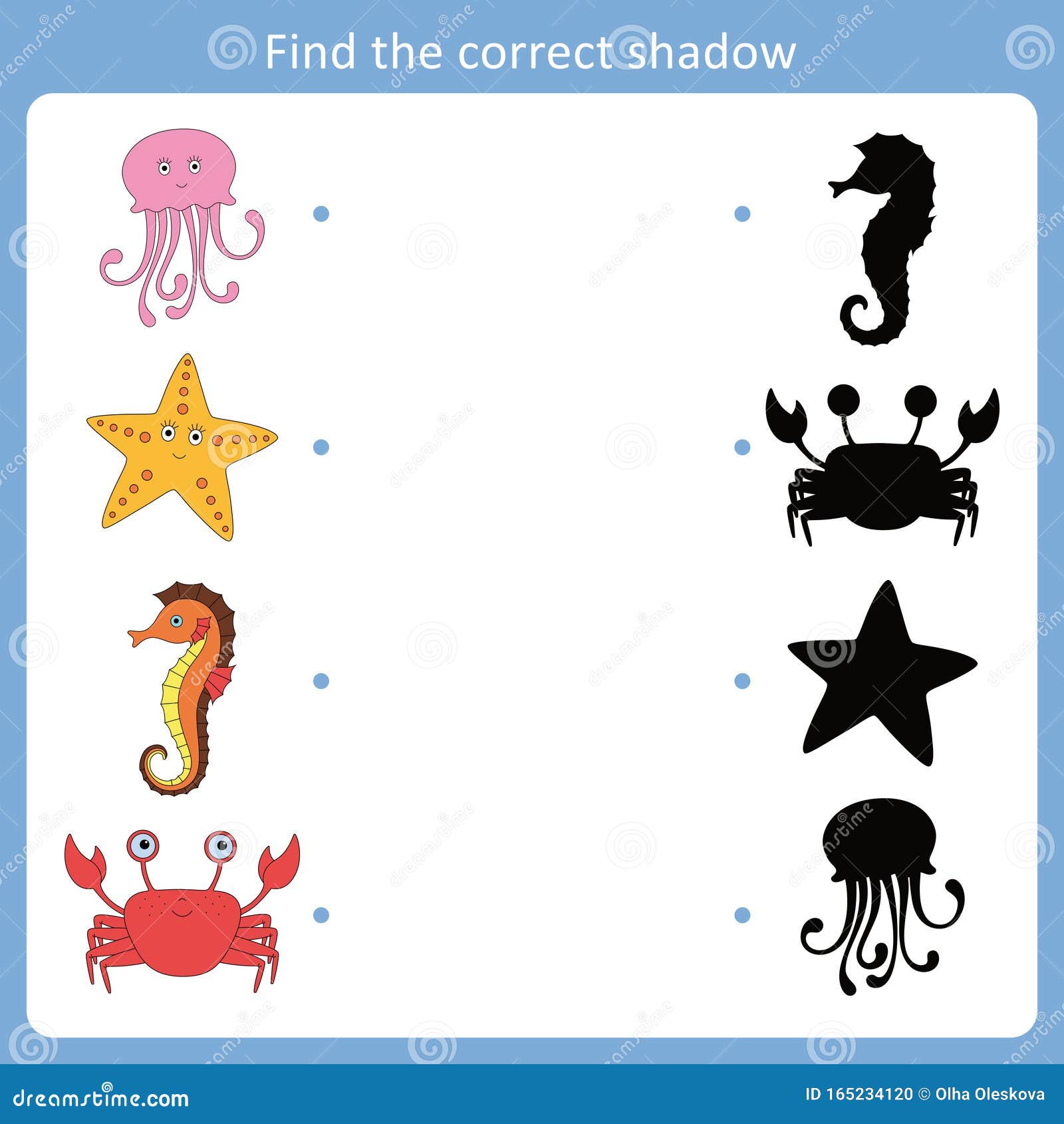 Find the Correct Shadow for Sea Animals Stock Vector - Illustration of fauna, child: 165234120 Find the Correct Shadow for Sea Animals Stock Vector - Illustration of fauna, child: 165234120