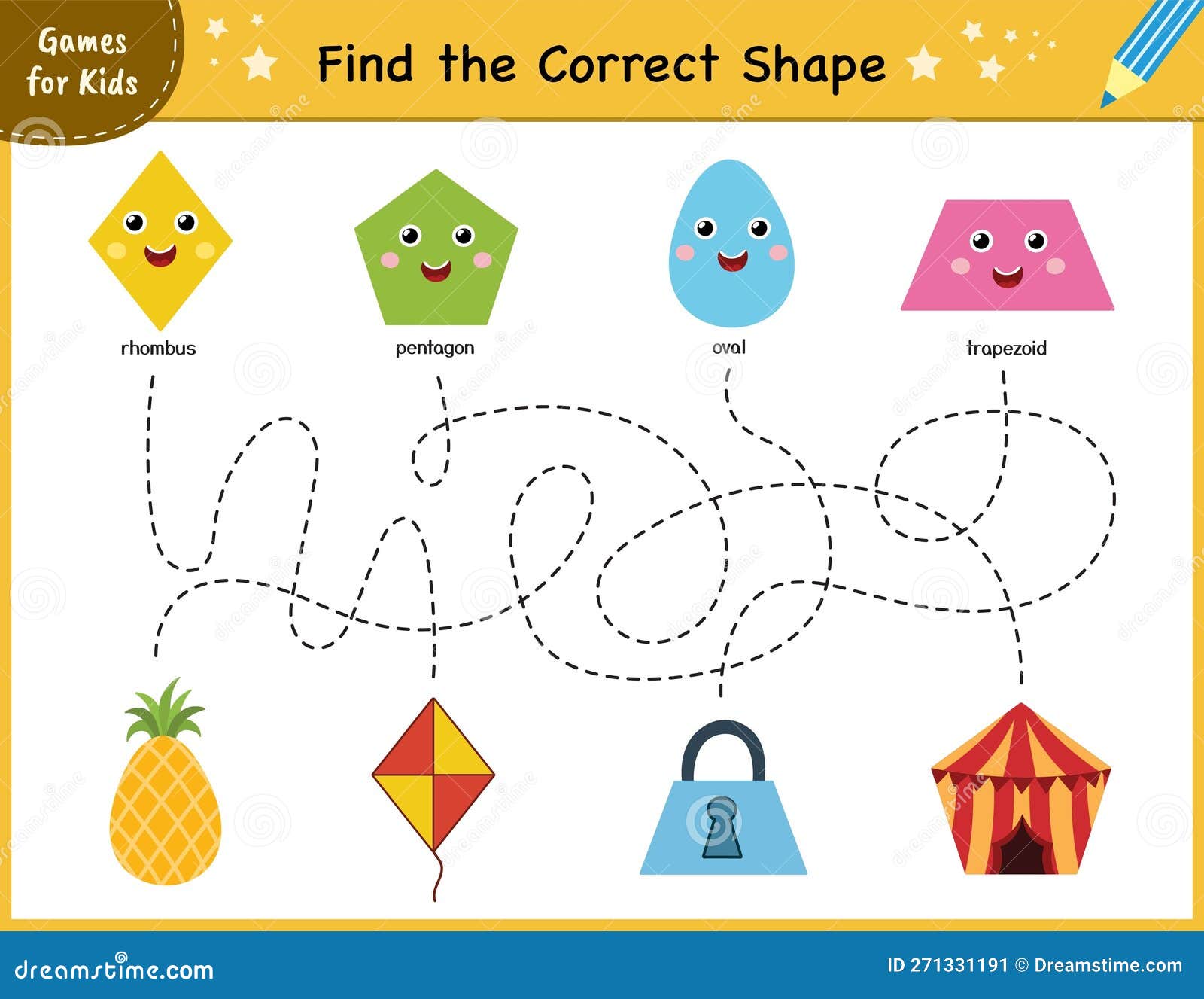 Find the correct shape mini game maze for kids stock vector
