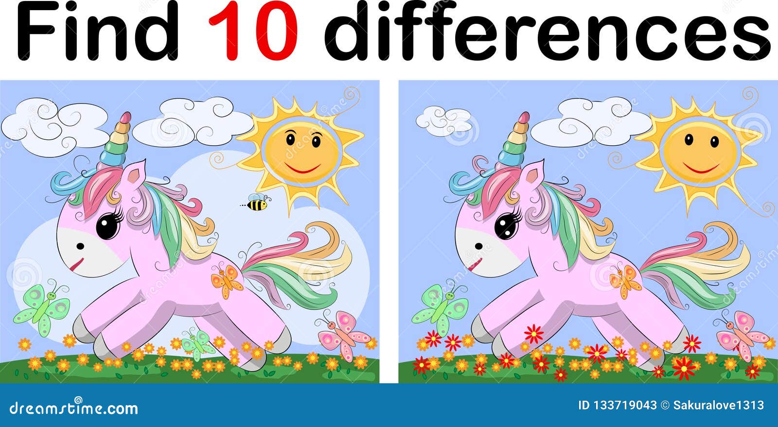 Find The Difference The Two Funy Little Unicorn. Children