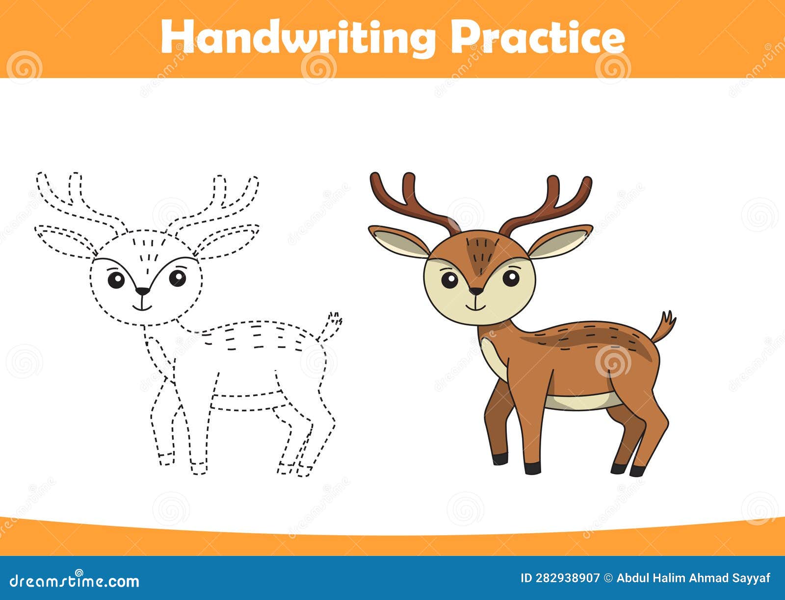 Practice Handwriting. Tracing Deer Lines and Coloring for Children