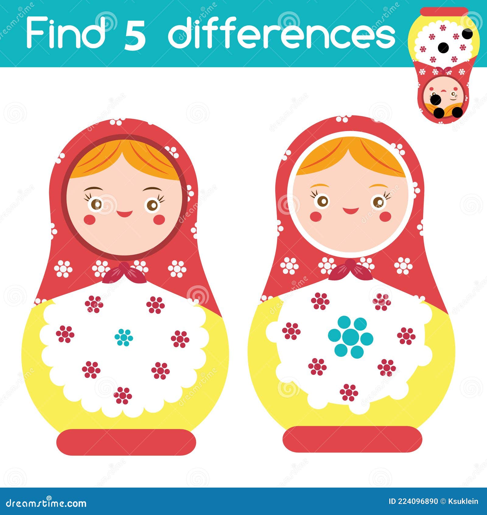 Find the Differences Educational Children Game. Kids Activity with