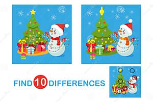 Find Differences Game For Children Cute Snowman Decorates The Christmas Tree Stock Vector Find Differences Game For Children Cute Snowman Decorates The Christmas Tree Stock Vector