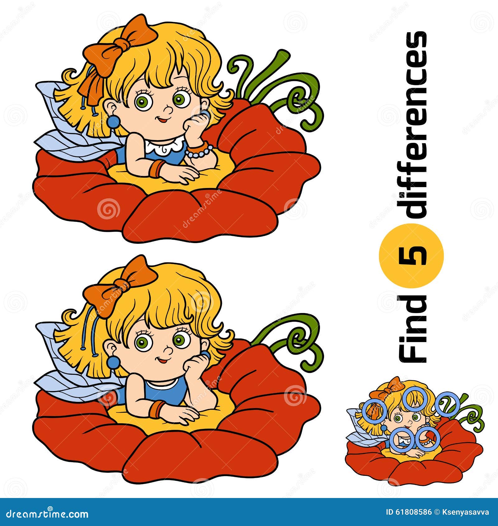 find differences, game for children: little fairy