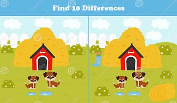 Find Differences Game for Kids with Dog Family and House, Haystacks ...