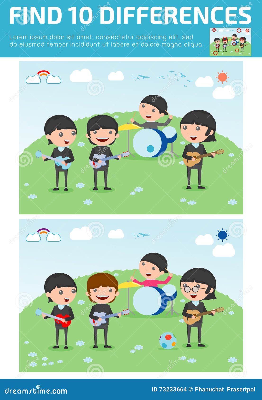 Find Differences,Game For Kids ,find Differences,Brain Games, Children Game, Stock Vector 