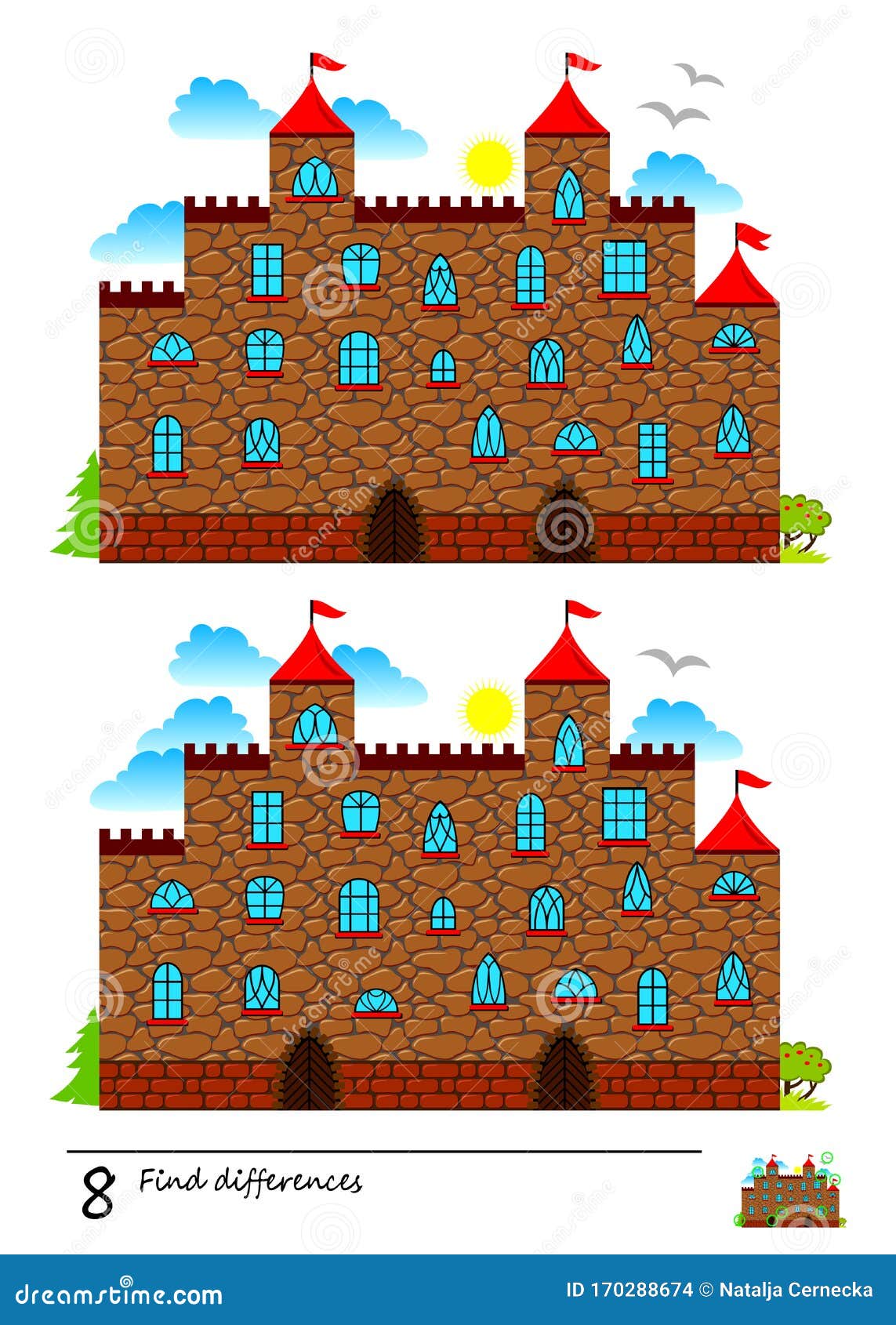 Find Differences Logic Puzzle Game Children Adults Printable Page