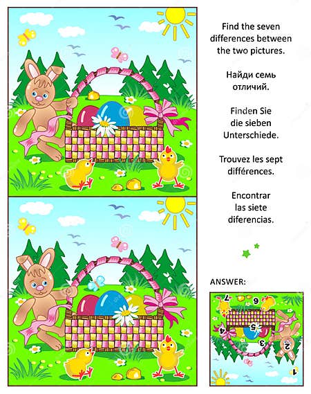 Find the Differences Picture Puzzle with Easter Bunny, Eggs, Chicks and ...