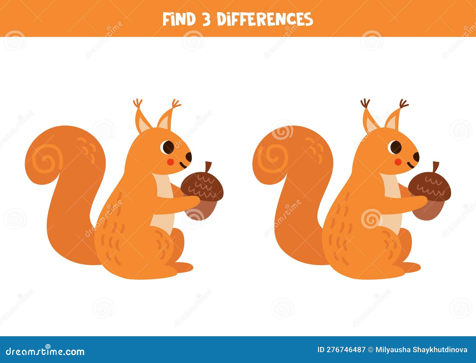 Find 3 Differences between Two Cute Cartoon Squirrels Stock Vector