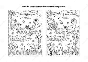Find the Differences Visual Puzzle and Coloring Page with Two Cute ...