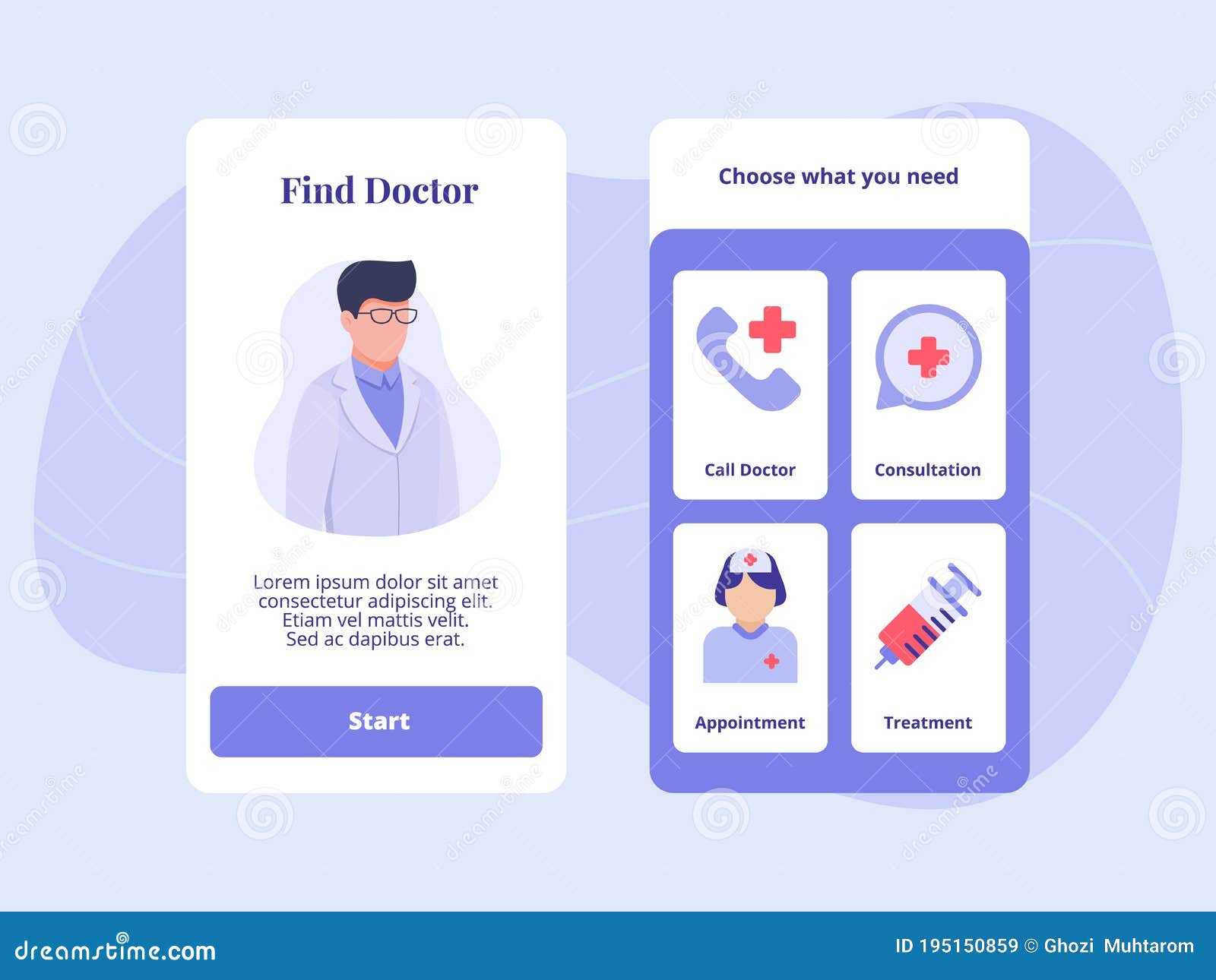 find doctor call consultation appointment treatment for mobile apps template banner page ui with two variations modern
