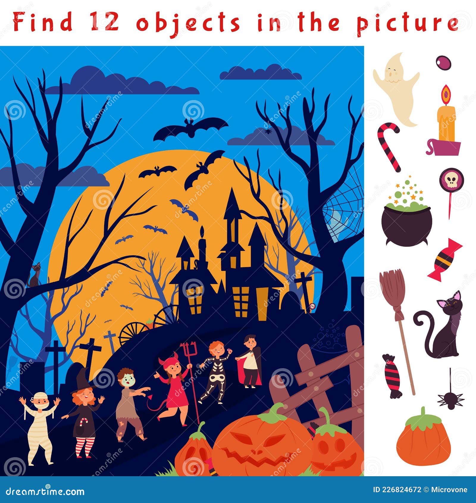 Find Hidden Objects. Halloween Game Location, Fun Children Puzzle Stock  Vector - Illustration of kids, brainteaser: 226824672