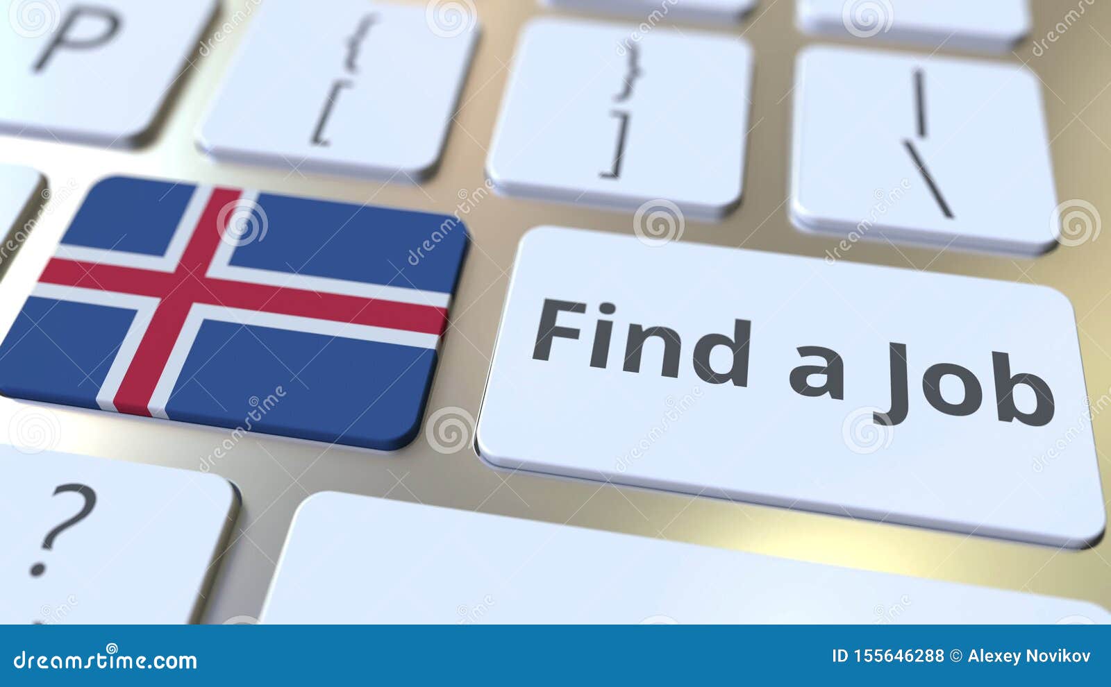 Find A Job Text And Flag Of Iceland On The Buttons On The Computer