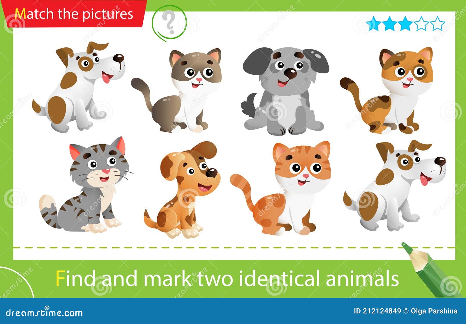 Find and Mark Two Identical Animals. Puzzle for Kids. Matching Game,  Education Game for Children. Color Images of Wild Animals Stock Vector -  Illustration of template, childish: 212124849