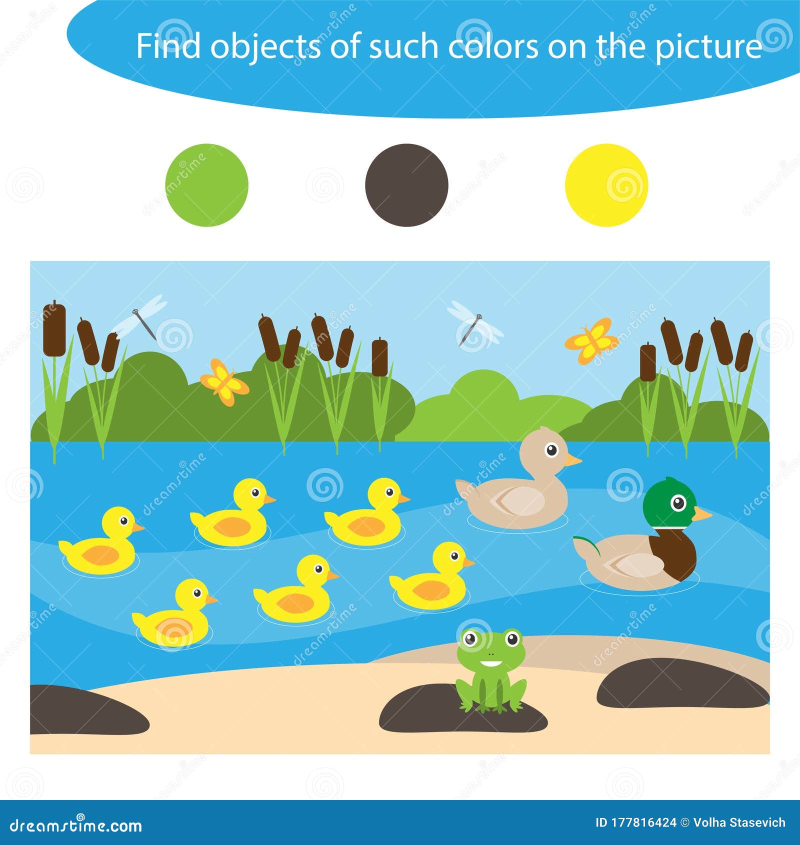 Find Objects of Same Colors, Pond Life, Game for Children in Cartoon Style,  Education Game for Kids, Preschool Worksheet Activity Stock Illustration -  Illustration of educational, color: 177816424