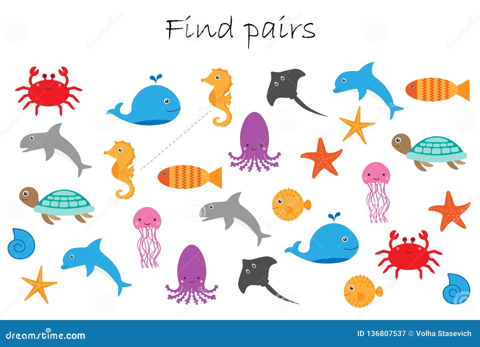 Find Pairs of Identical Pictures, Fun Education Game with Different Ocean  Animals for Children, Preschool Worksheet Activity for Stock Illustration -  Illustration of easy, element: 136807537