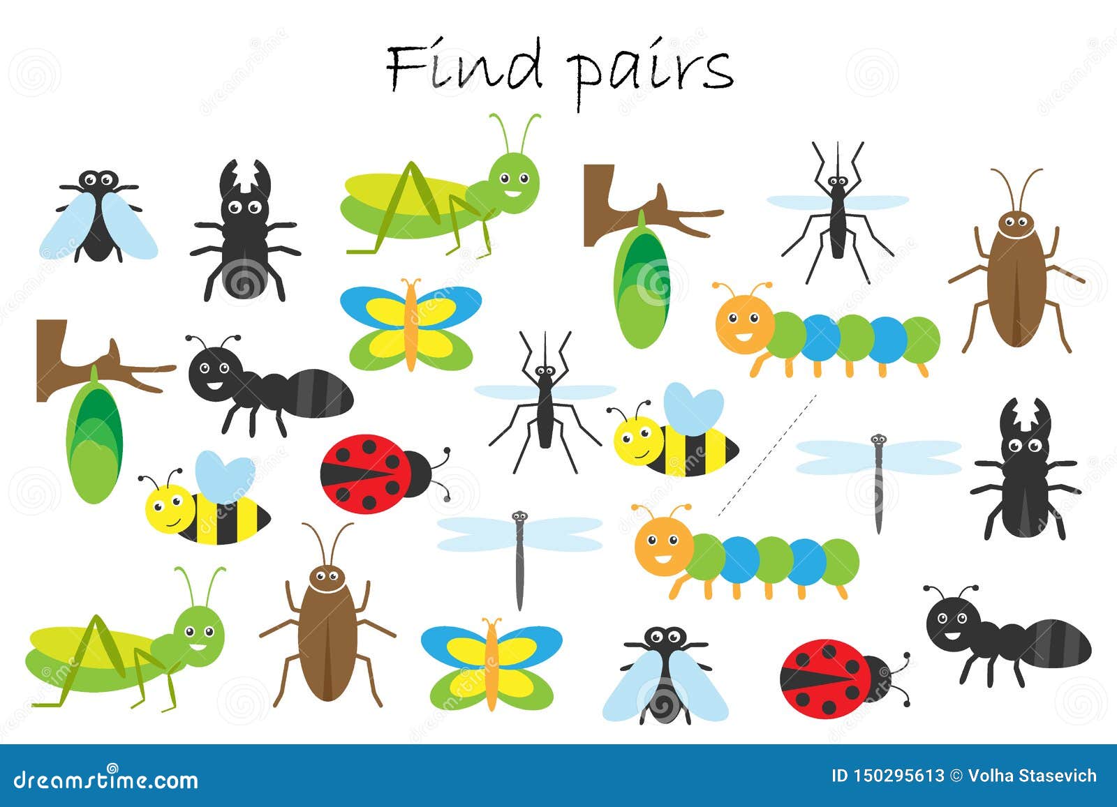 Find Pairs Of Identical Pictures Fun Education Game With Insects