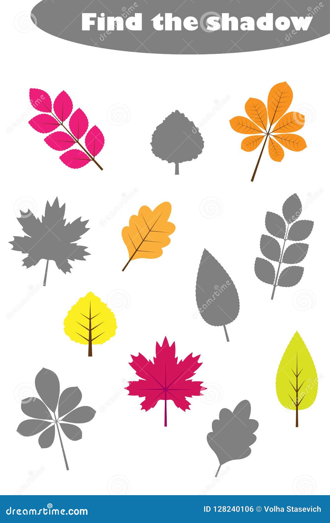 Find The Shadow Game With Pictures Of Autumn Leaves For Children