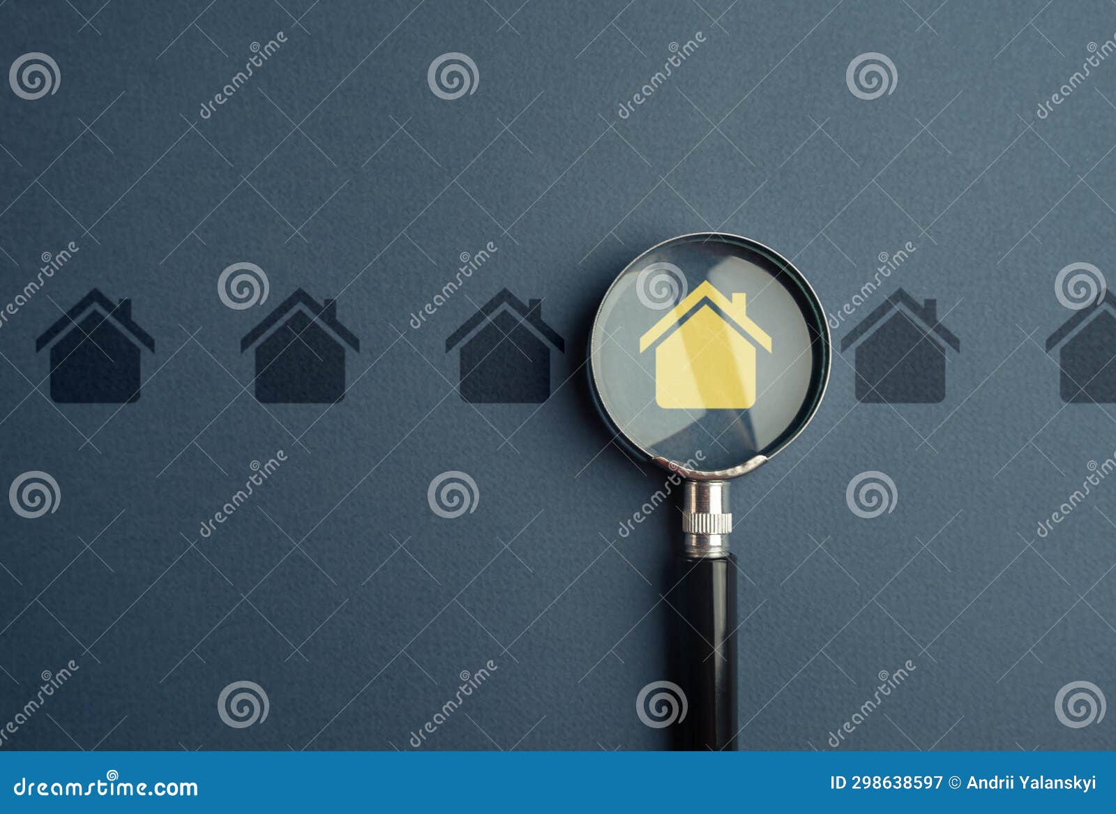 find a suitable home. house and magnifying glass.