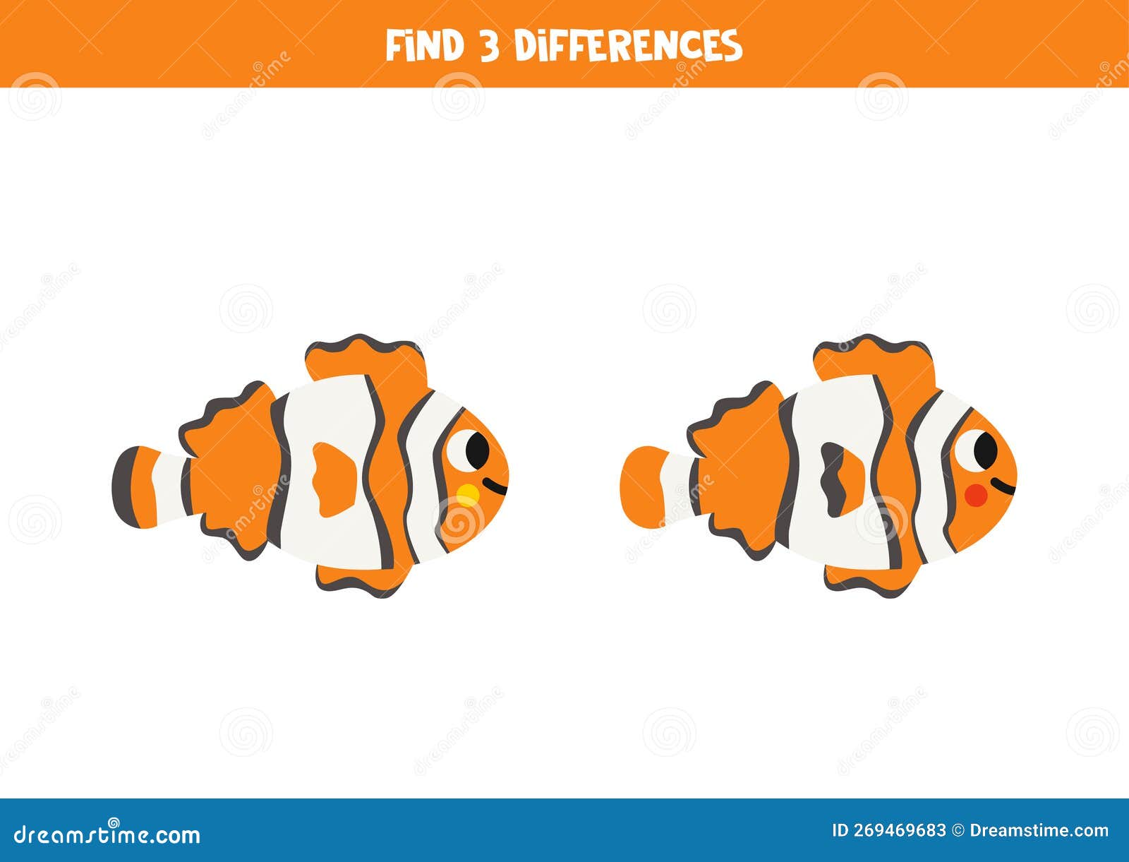 Find Three Differences between Two Cute Clownfish Stock Vector ...