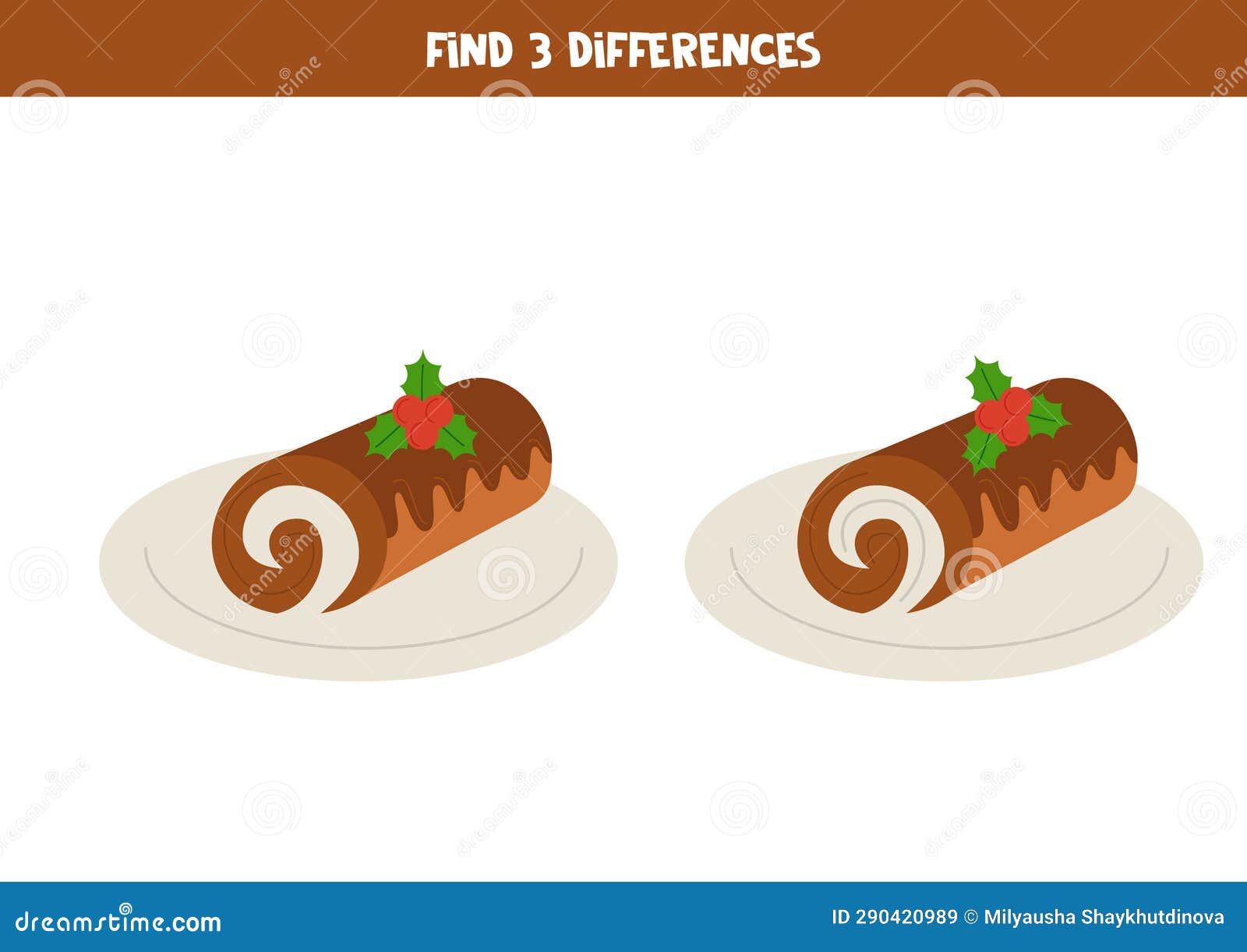 Find Three Differences between Two Pictures of Cartoon Christmas Yule